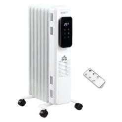 HOMCOM 1630W Oil Filled Radiator, 7 Fin Portable Heater W/ Timer Remote Control White
