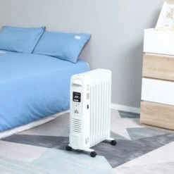 HOMCOM 2180W Oil Filled Radiator, 9 Fin Portable Heater W/ Timer Remote Control White Safety Cut-Off And Remote Control White Radiator Settings -Home Furnishing Serie Shop 098f42308658fa40e0e5feba57d73aff