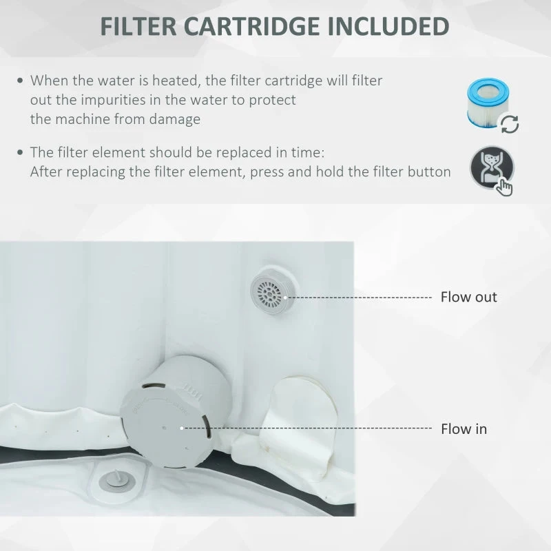 Outsunny Inflatable Hot Tub Spa Round With Cover For 4-6 People 195cm - Grey 7 Outsunny Inflatable Hot Tub Spa Round With Cover For 4-6 People 195cm - Grey - Image 7