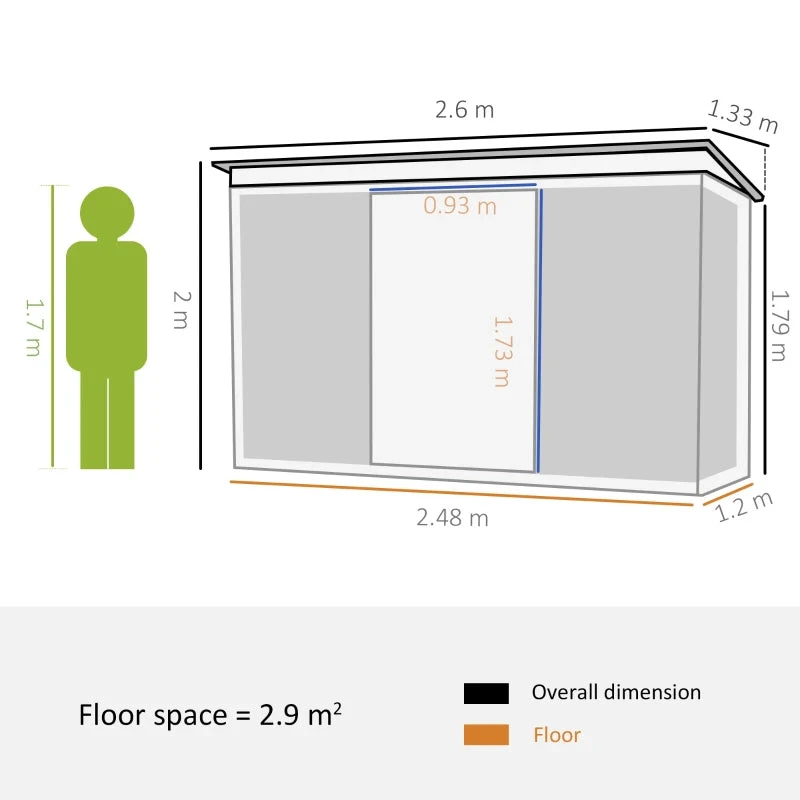 Outsunny Metal Garden Shed 260L X 133W X 200Hcm - Green 3 Outsunny Metal Garden Shed 260L X 133W X 200Hcm - Green - Image 3