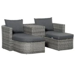 Outsunny Rattan Sofa Set To Daybed - Grey