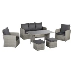 Outsunny Rattan Sofa Set With Footstools - Grey