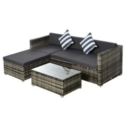Outsunny Rattan Sofa Set With Chez Lounge And Coffee Table - Grey