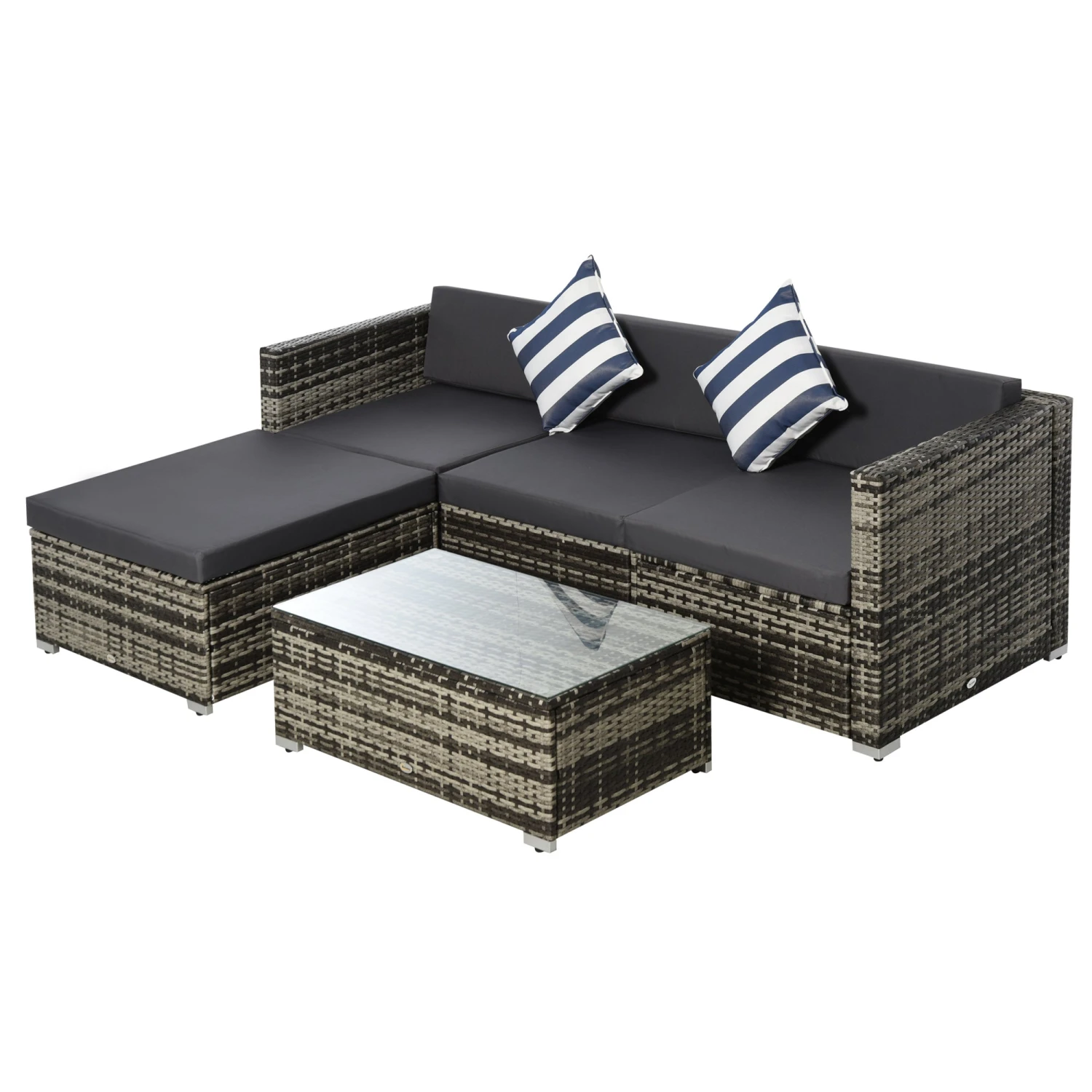 Outsunny Rattan Sofa Set With Chez Lounge And Coffee Table - Grey 1 Outsunny Rattan Sofa Set With Chez Lounge And Coffee Table - Grey