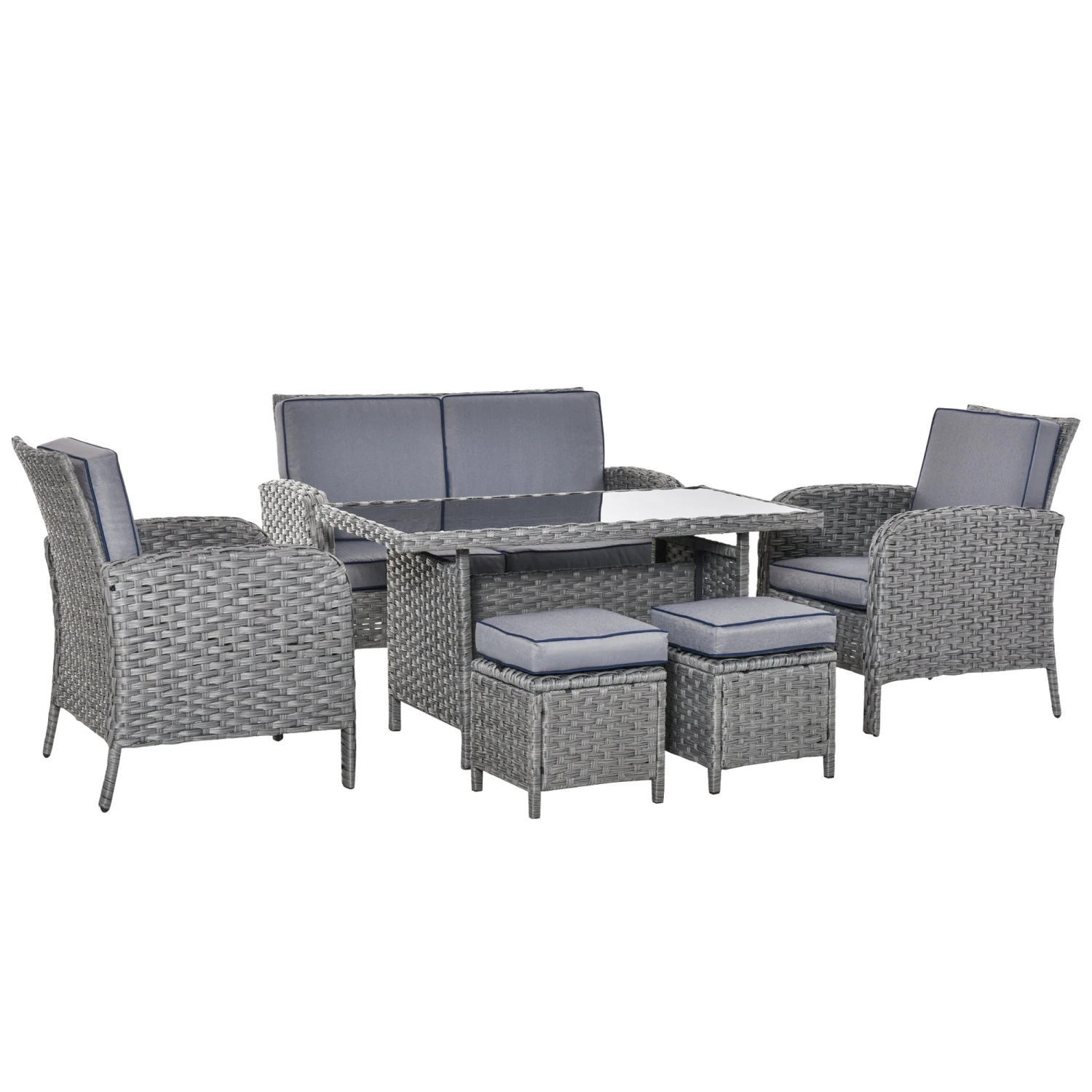 Outsunny Rattan Dining Furniture Set 6 Seater- Grey 1 Outsunny Rattan Dining Furniture Set 6 Seater- Grey