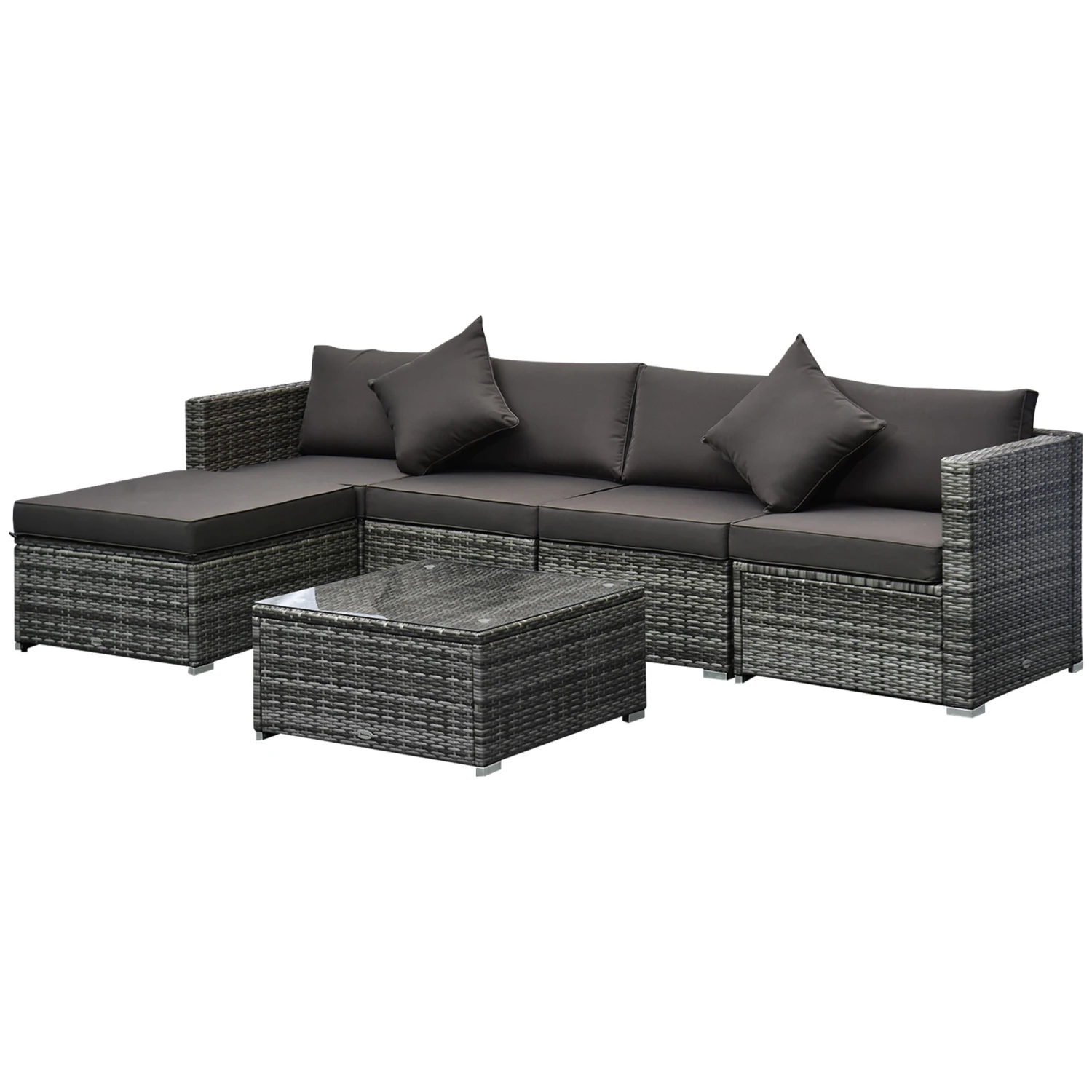 Outsunny 6 Pieces Outdoor Rattan Corner Sofa Set, Patio Aluminum Frame With All-weather Wicker Conversation Furniture W/ Coffee Table & Cushions, Mixed Grey 1 Outsunny 6 Pieces Outdoor Rattan Corner Sofa Set, Patio Aluminum Frame With All-weather Wicker Conversation Furniture W/ Coffee Table & Cushions, Mixed Grey