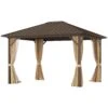 Outsunny Hardtop Gazebo With Curtains 3.6 X 3m - Brown