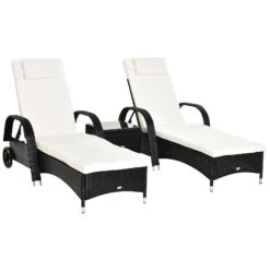 Outsunny Rattan Lounge Set With Side Table - Black