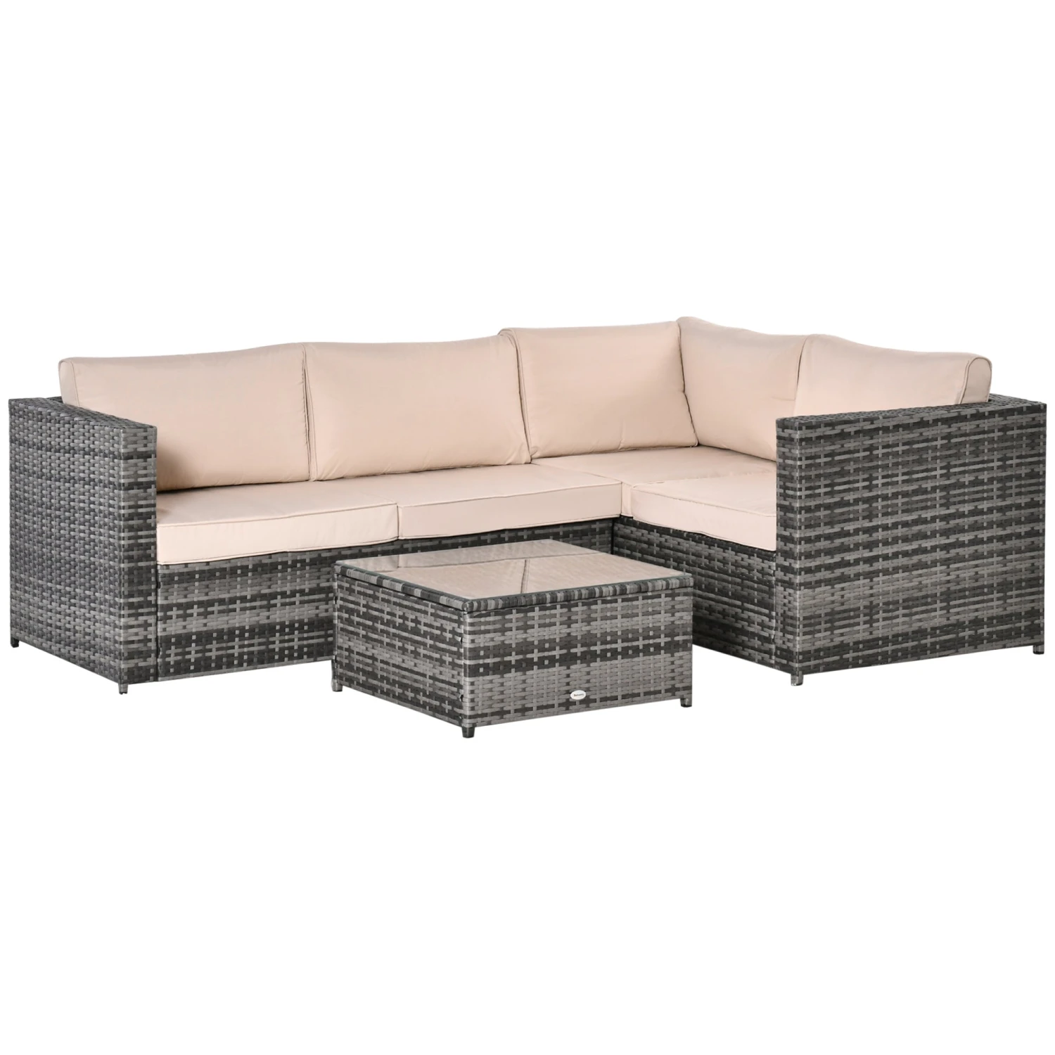 Outsunny Rattan Corner Sofa Set With Coffee Table - Beige 1 Outsunny Rattan Corner Sofa Set With Coffee Table - Beige
