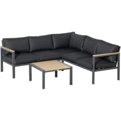 Outsunny Corner Sofa Set L Shape With Table - Dark Grey