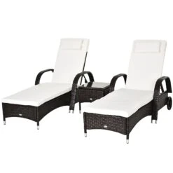 Outsunny Rattan Lounger Set With Side Table - Brown