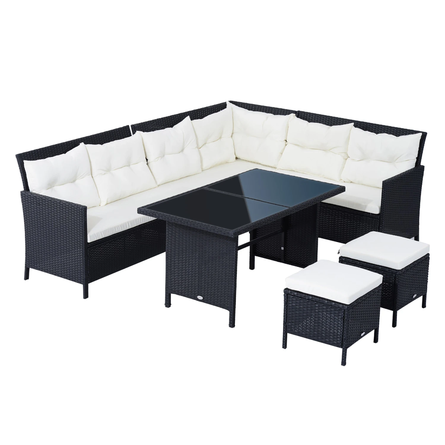 Outsunny Rattan Corner Sofa Set With Table And Footstools - Black 1 Outsunny Rattan Corner Sofa Set With Table And Footstools - Black