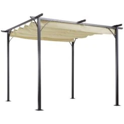 Outsunny Outdoor Metal Pergola With Retractable Awning Canopy 3x3m - Beige