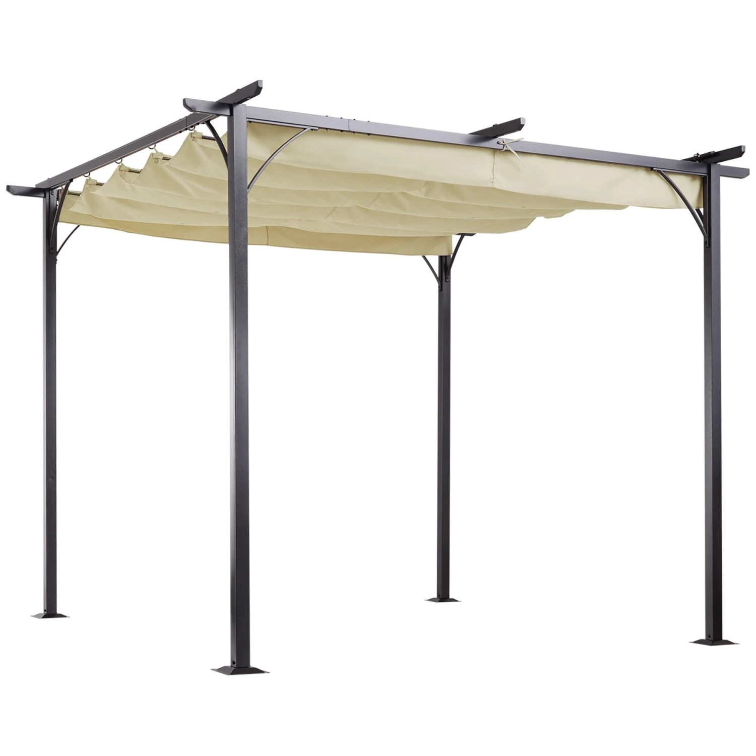 Outsunny Outdoor Metal Pergola With Retractable Awning Canopy 3x3m - Beige 1 Outsunny Outdoor Metal Pergola With Retractable Awning Canopy 3x3m - Beige