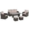 Outsunny Rattan Sofa Sets With Footstool - Brown