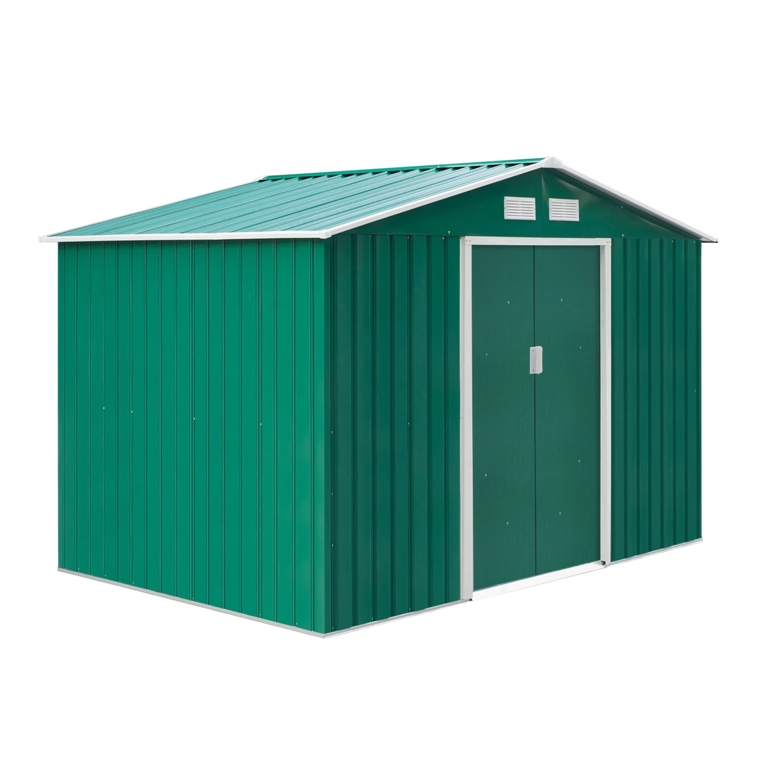 Outsunny Galvanised Metal Garden Shed 9ft X 6ft - Green 1 Outsunny Galvanised Metal Garden Shed 9ft X 6ft - Green