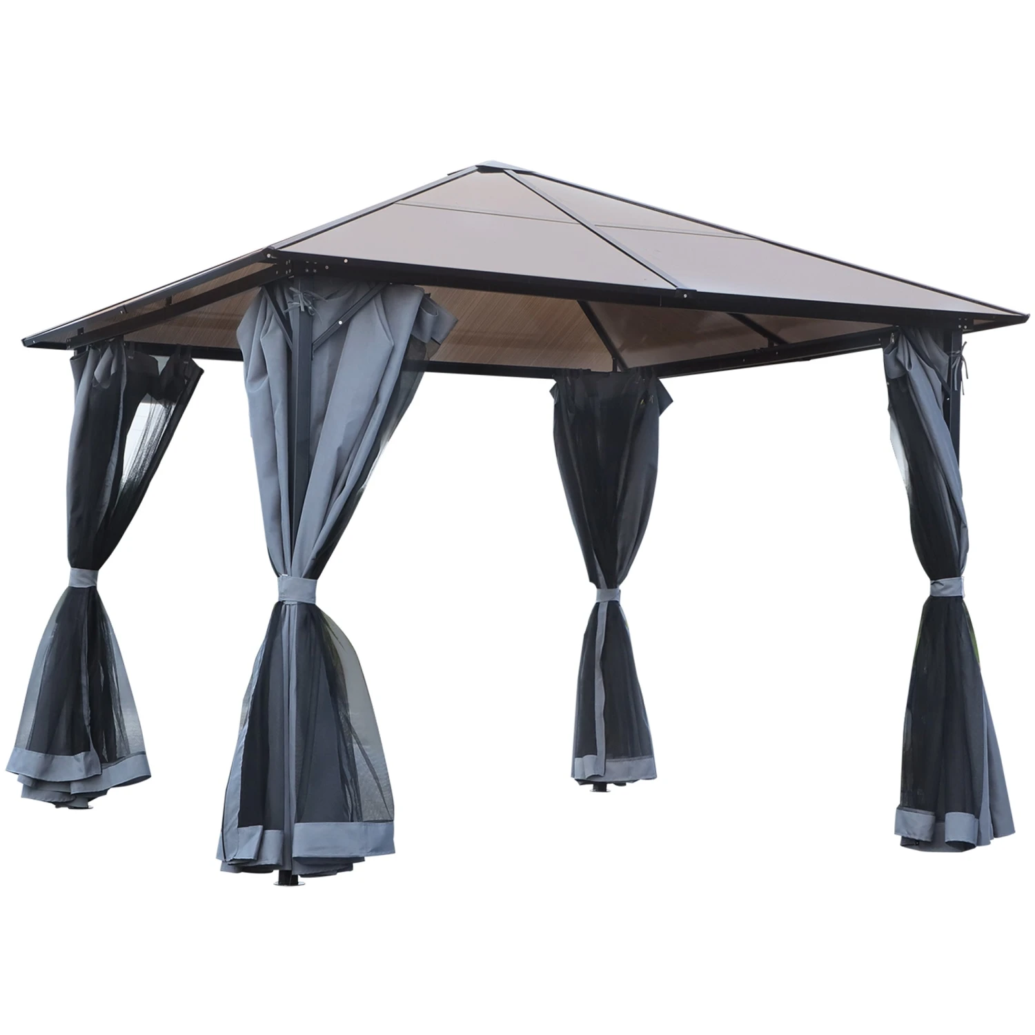 Outsunny Hardtop Gazebo With Aluminium Frame And Curtains 3 X 3m - Black 1 Outsunny Hardtop Gazebo With Aluminium Frame And Curtains 3 X 3m - Black