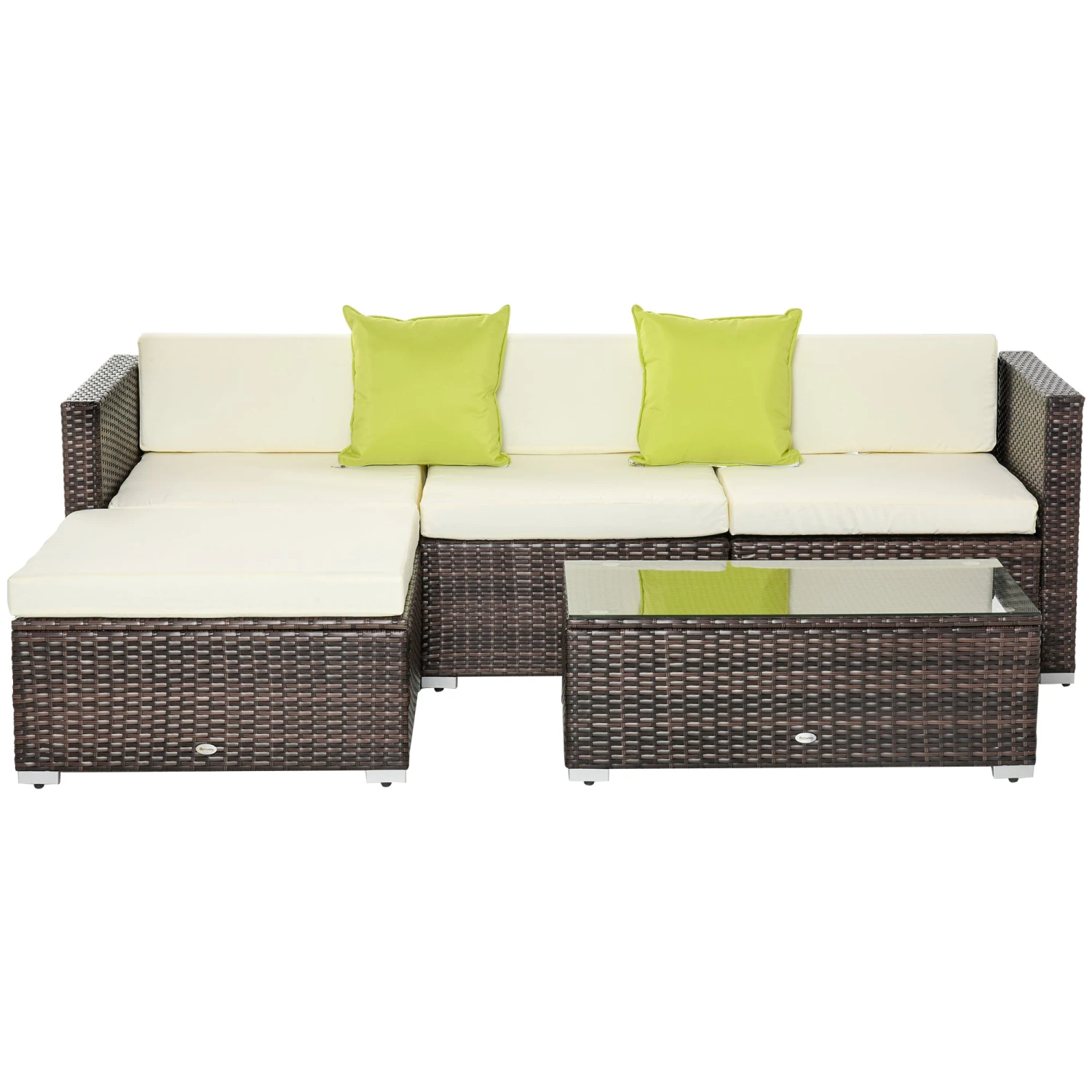 Outsunny Rattan Sofa Set With Chez Lounge And Coffee Table - Brown 1 Outsunny Rattan Sofa Set With Chez Lounge And Coffee Table - Brown
