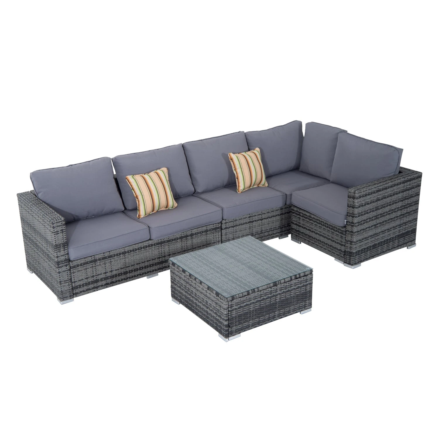 Outsunny Rattan Corner Sofa Set With Coffee Table - Grey 1 Outsunny Rattan Corner Sofa Set With Coffee Table - Grey