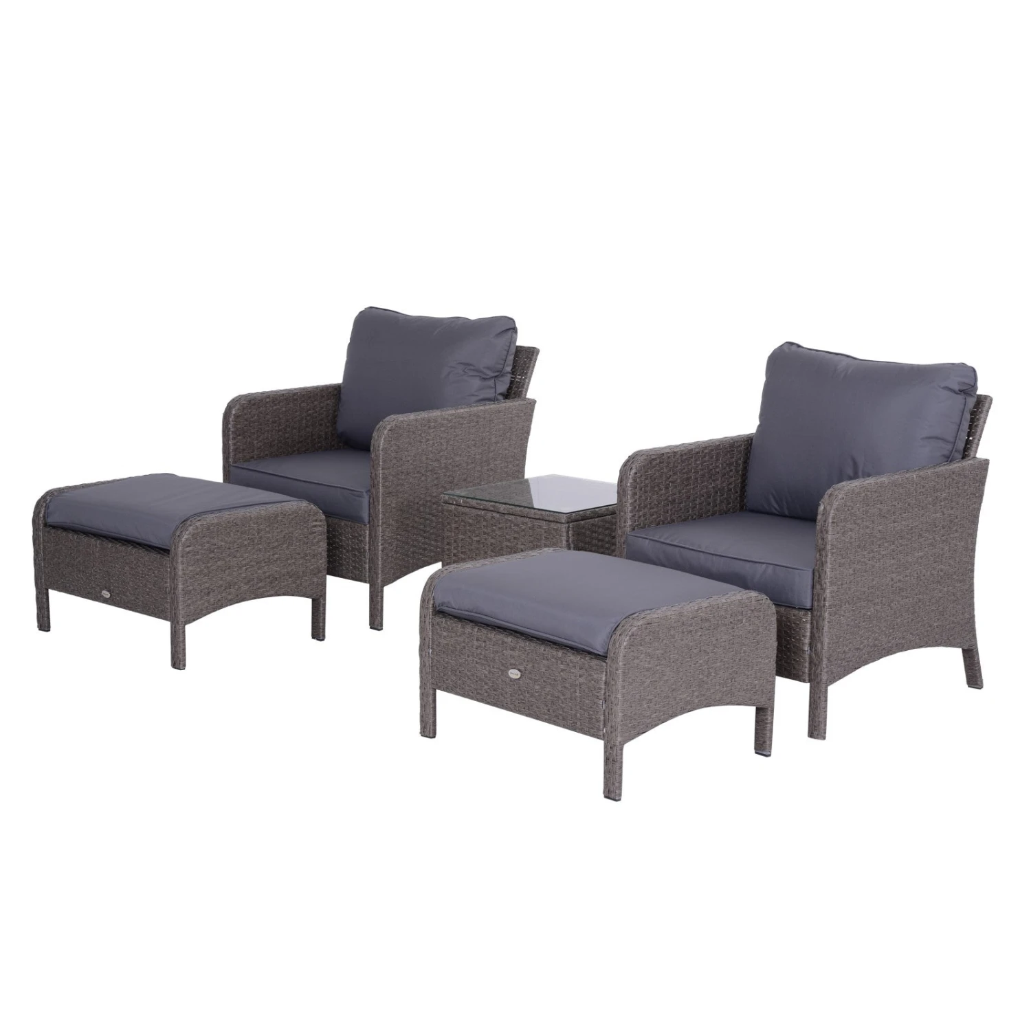 Outsunny Rattan 2 Seater Set With Footstools And Side Table - Dark Grey 1 Outsunny Rattan 2 Seater Set With Footstools And Side Table - Dark Grey