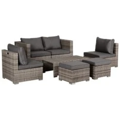 Outsunny Rattan Sofa Set 6 Seater 8 Piece - Grey