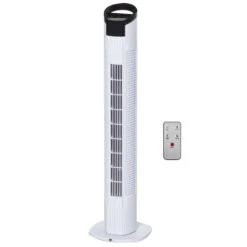Homcom Freestanding Tower Fan 3 Speed 3 Mode 7.5h Timer 70 Degree Oscillation LED Panel 5M Remote Controller Black And White Fan Mode Timer 70° Oscillation Panel Controller