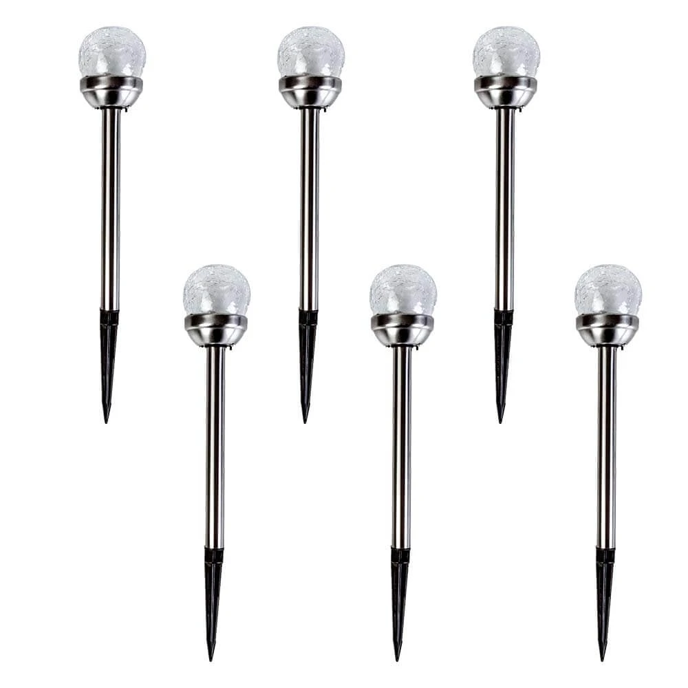 Silver & Stone Solar Powered Crackle Ball Stakes Pack Of 6 Colour Changing 1 Silver & Stone Solar Powered Crackle Ball Stakes Pack Of 6 Colour Changing