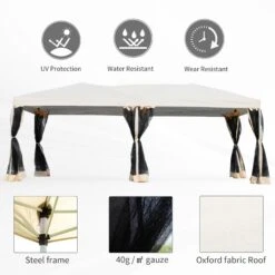 Outsunny 3 X 6 M Pop Up Gazebo With Mesh Sidewalls And Storage Bag, Party Tent Canopy Marquee For Garden, Patio - Beige 11 Outsunny 3 X 6 M Pop Up Gazebo With Mesh Sidewalls And Storage Bag, Party Tent Canopy Marquee For Garden, Patio - Beige -Home Furnishing Serie Shop 1624009103 70224300