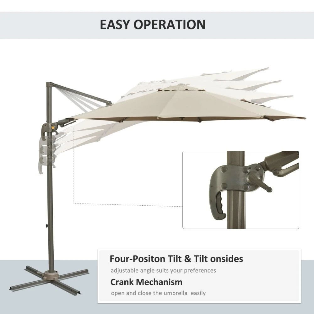Outsunny Adjustable Angle Hanging Parasol 3 M - Khaki 6 Outsunny Adjustable Angle Hanging Parasol 3 M - Khaki - Image 6
