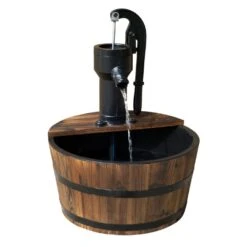 Outsunny Wooden Barrel Water Pump Fountain