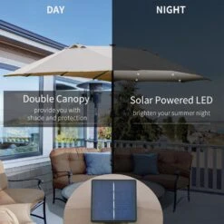 Outsunny 4.4 M Double-Sided Parasol Umbrella With LED Solar Lights - Khaki -Home Furnishing Serie Shop 1624009696 04846800 f0171688 5636 4186 bd1b 4763ca988d39