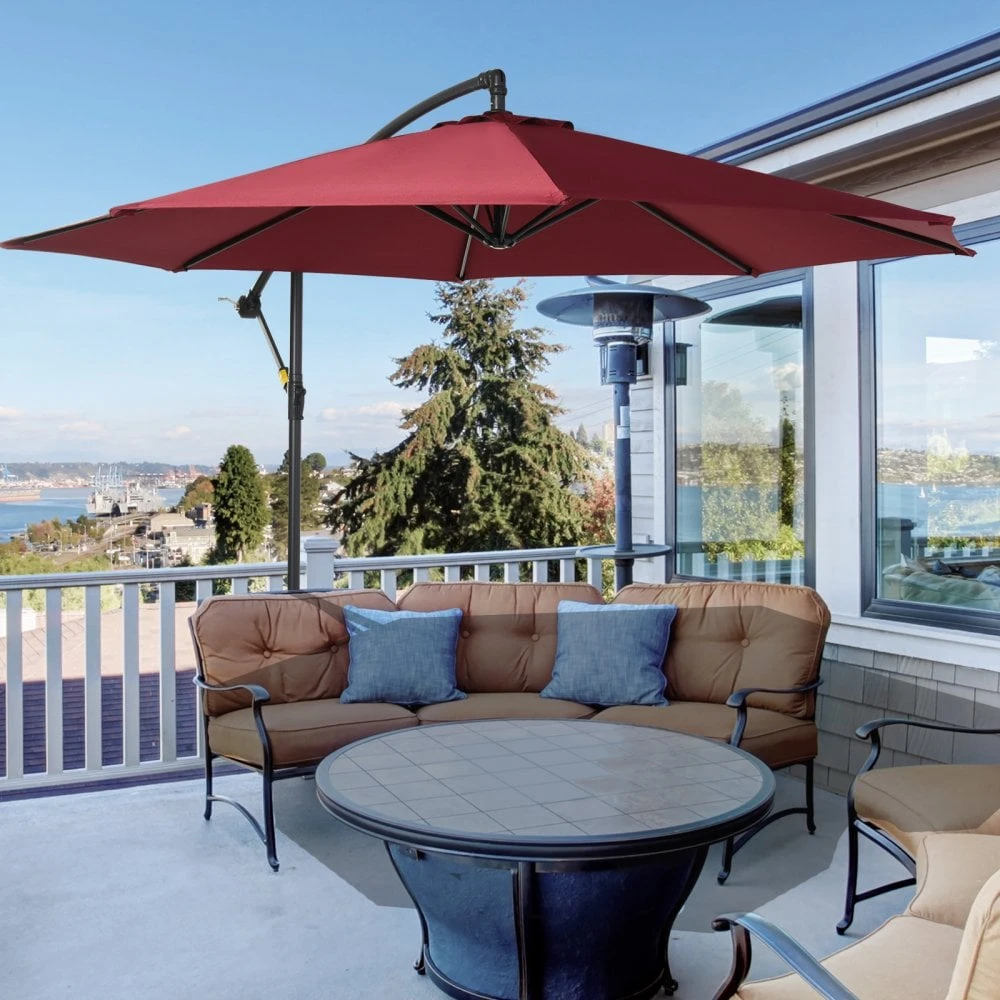 Outsunny Steel Hanging Banana Umbrella Parasol - Red 2 Outsunny Steel Hanging Banana Umbrella Parasol - Red - Image 2