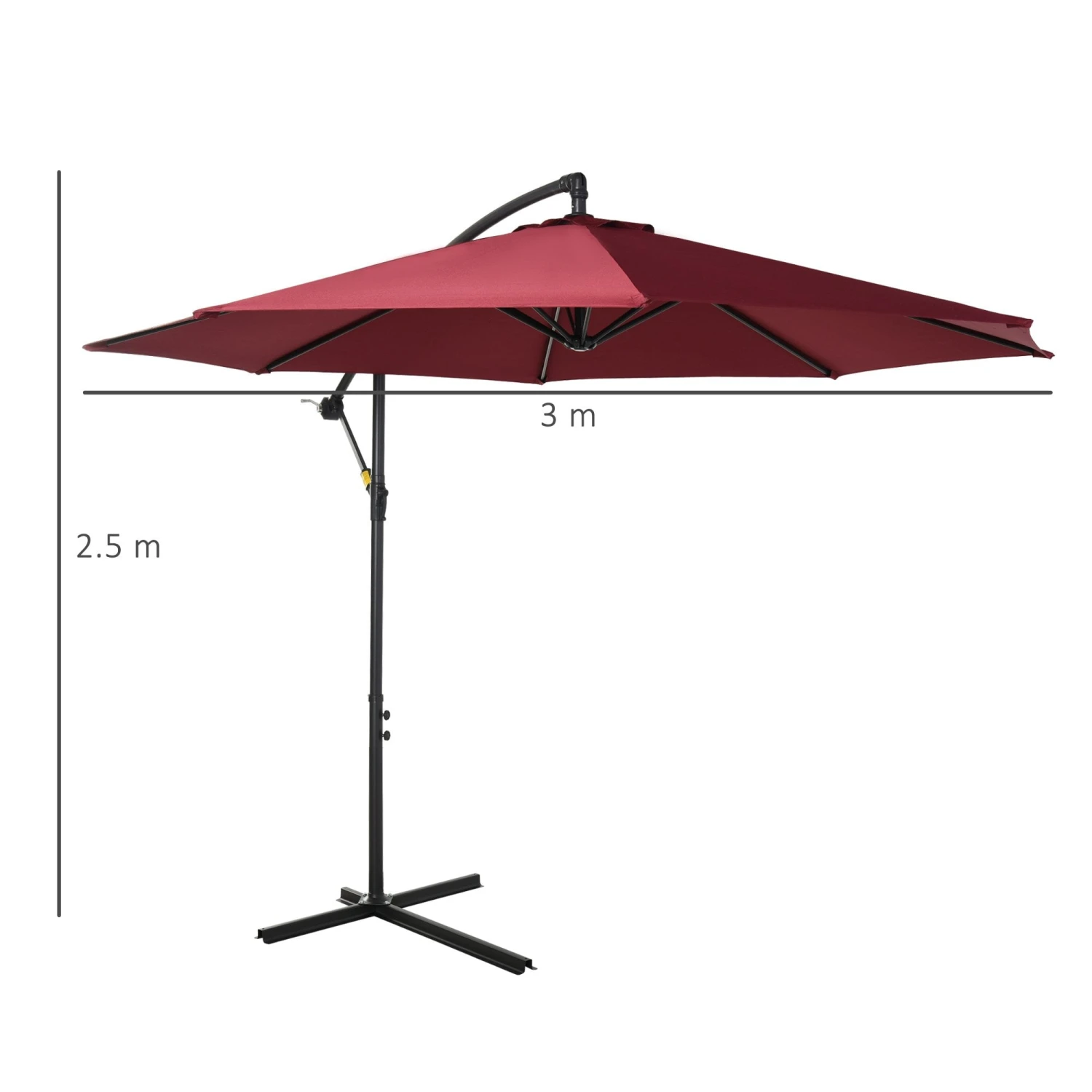 Outsunny Steel Hanging Banana Umbrella Parasol - Red 3 Outsunny Steel Hanging Banana Umbrella Parasol - Red - Image 3
