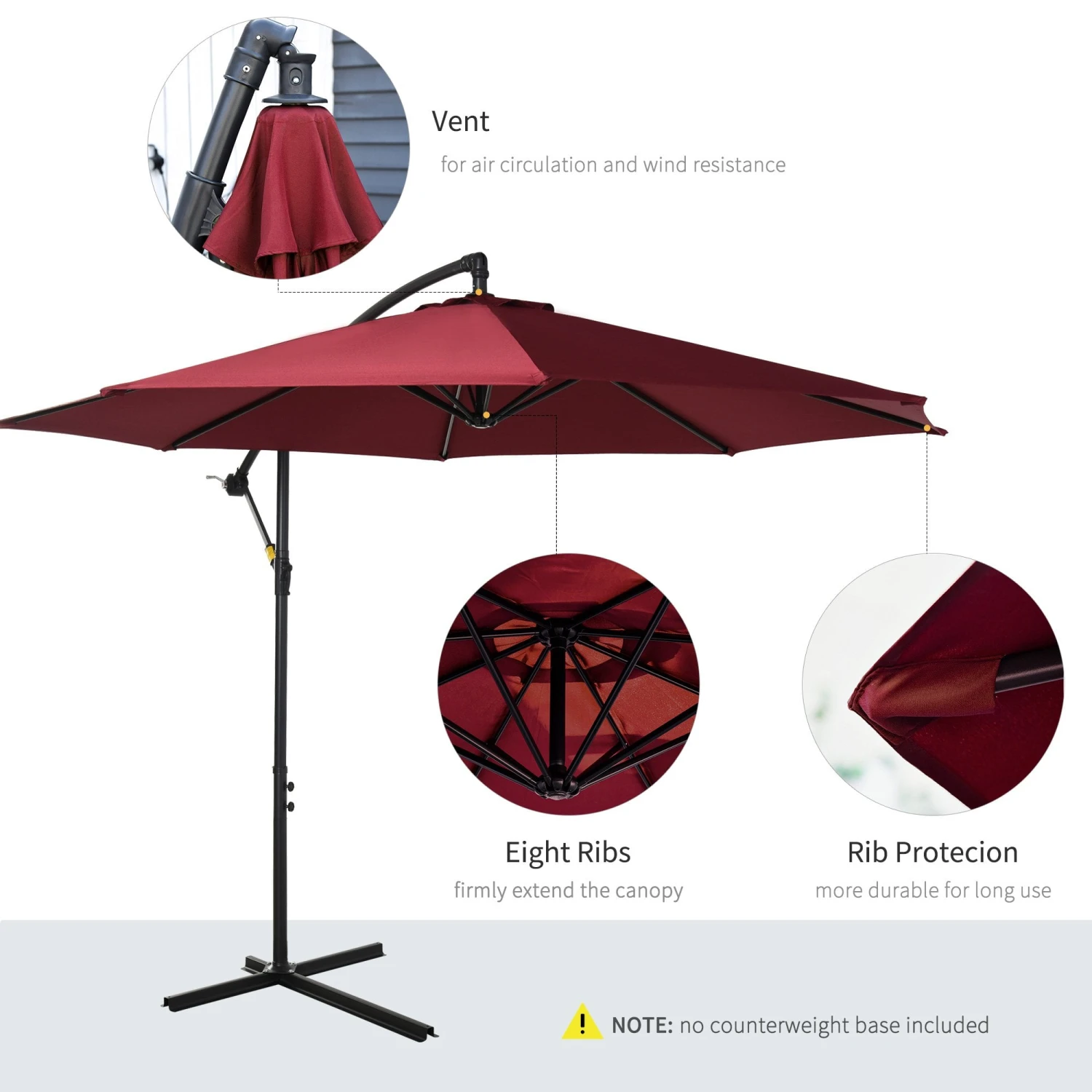 Outsunny Steel Hanging Banana Umbrella Parasol - Red 5 Outsunny Steel Hanging Banana Umbrella Parasol - Red - Image 5