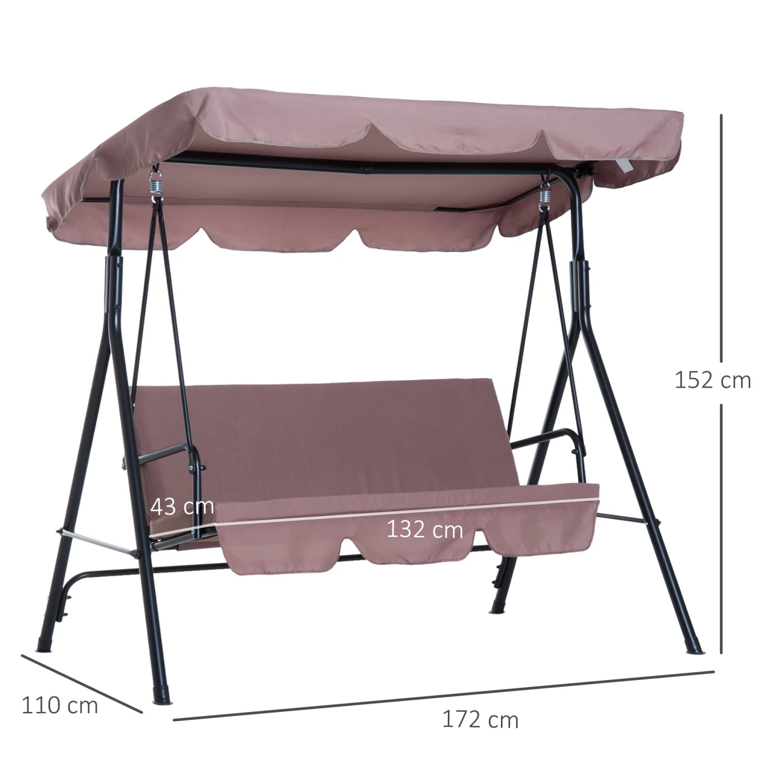 Outsunny 3 Seater Canopy Swing Chair Garden Rocking Bench Heavy Duty Patio Metal Seat W/ Top Roof - Brown 3 Outsunny 3 Seater Canopy Swing Chair Garden Rocking Bench Heavy Duty Patio Metal Seat W/ Top Roof - Brown - Image 3