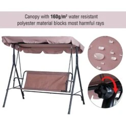 Outsunny 3 Seater Canopy Swing Chair Garden Rocking Bench Heavy Duty Patio Metal Seat W/ Top Roof - Brown 17 Outsunny 3 Seater Canopy Swing Chair Garden Rocking Bench Heavy Duty Patio Metal Seat W/ Top Roof - Brown -Home Furnishing Serie Shop 1624015002 97656900