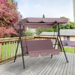 Outsunny 3 Seater Canopy Swing Chair Garden Rocking Bench Heavy Duty Patio Metal Seat W/ Top Roof - Brown 15 Outsunny 3 Seater Canopy Swing Chair Garden Rocking Bench Heavy Duty Patio Metal Seat W/ Top Roof - Brown -Home Furnishing Serie Shop 1624015008 83883500