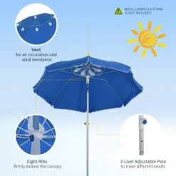 Oasis 1.9 M Beach Umbrella Parasol With Ajustable Angle And Carry Bag - Blue -Home Furnishing Serie Shop 1624015077 76965100