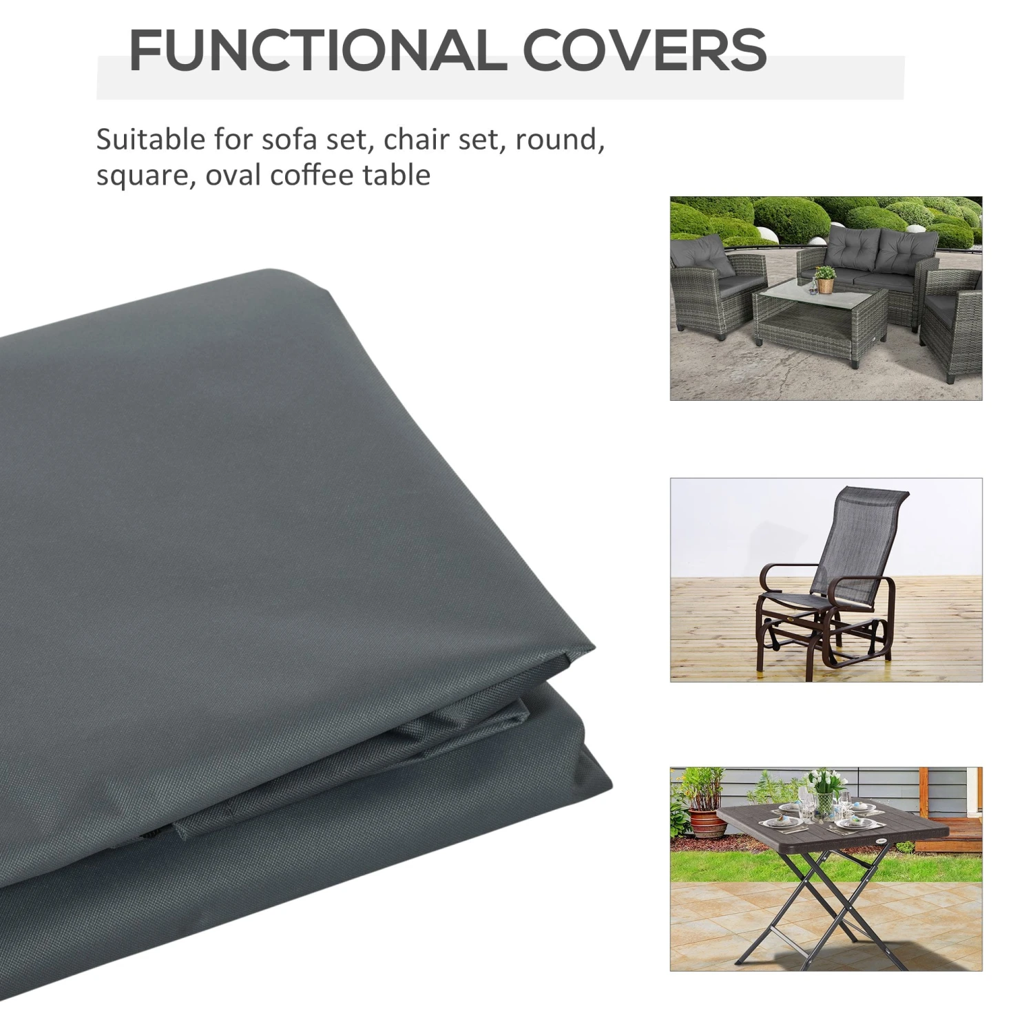 Outsunny Water Resistant Rattan Furniture Cover - Grey 5 Outsunny Water Resistant Rattan Furniture Cover - Grey - Image 5