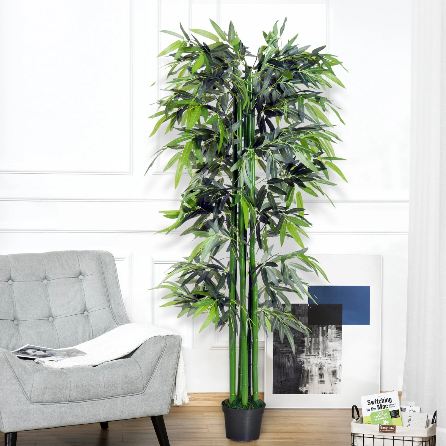 Outsunny 1.8 M Artificial Bamboo Plant With Pot - Green/Black 2 Outsunny 1.8 M Artificial Bamboo Plant With Pot - Green/Black - Image 2