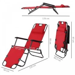 Outsunny-2 In 1 Metal Frame Sun Lounger With Pillow - Red 11 Outsunny-2 In 1 Metal Frame Sun Lounger With Pillow - Red -Home Furnishing Serie Shop 1624015711 98552000
