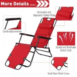 Outsunny-2 In 1 Metal Frame Sun Lounger With Pillow - Red 13 Outsunny-2 In 1 Metal Frame Sun Lounger With Pillow - Red -Home Furnishing Serie Shop 1624015715 28853200