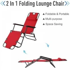 Outsunny-2 In 1 Metal Frame Sun Lounger With Pillow - Red 15 Outsunny-2 In 1 Metal Frame Sun Lounger With Pillow - Red -Home Furnishing Serie Shop 1624015718 95608200