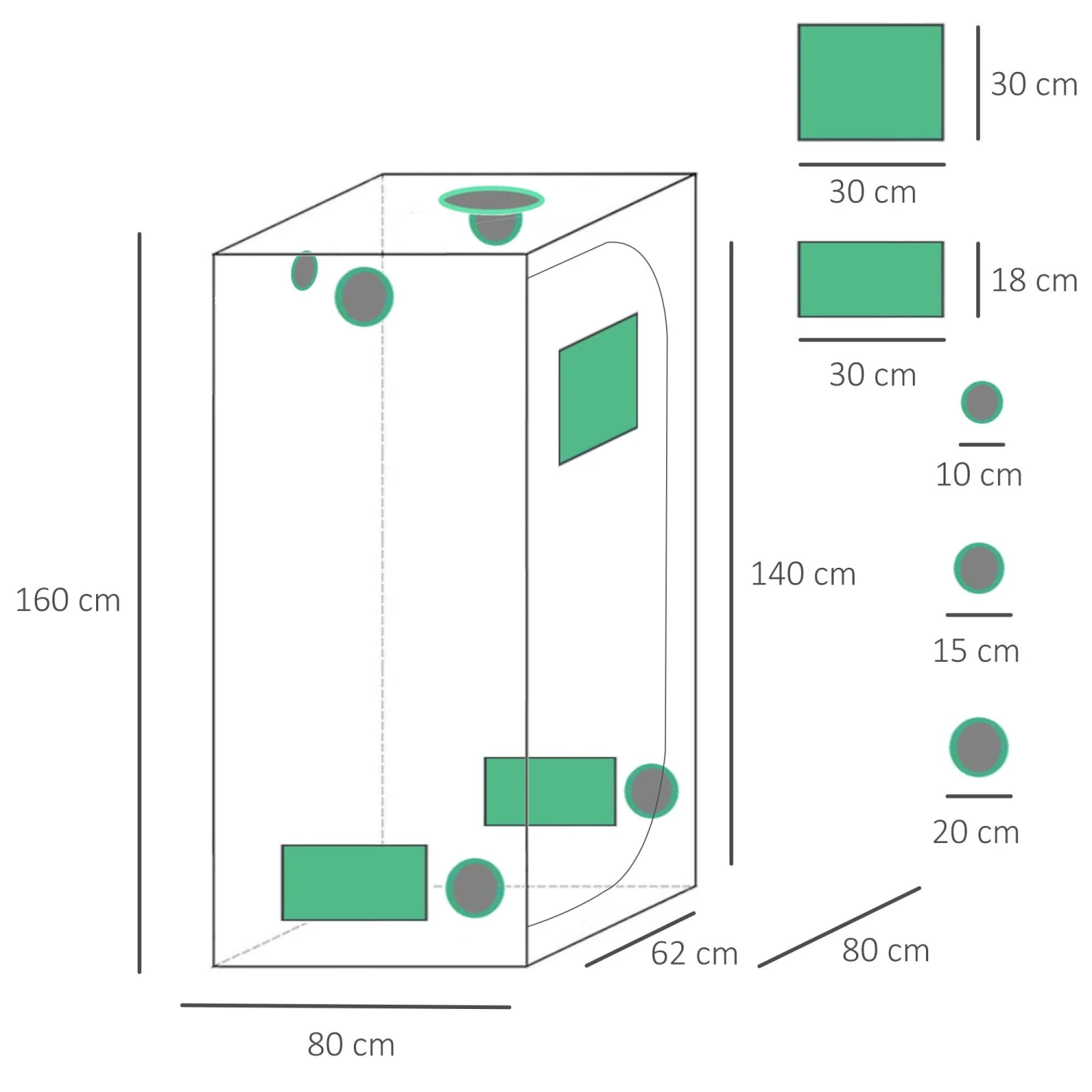 Outsunny Hydroponic Plant Grow Tent 80L X 80W X 160Hcm 3 Outsunny Hydroponic Plant Grow Tent 80L X 80W X 160Hcm - Image 3