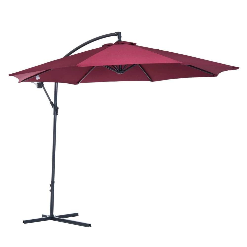 Outsunny UV And Water Resistant Hanging Garden Parasol 3m - Red 1 Outsunny UV And Water Resistant Hanging Garden Parasol 3m - Red