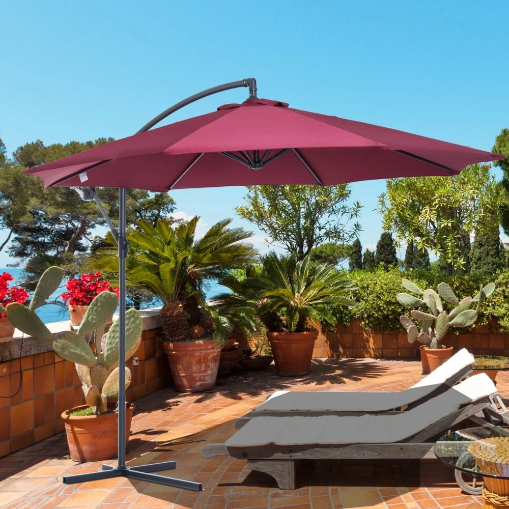 Outsunny UV And Water Resistant Hanging Garden Parasol 3m - Red 2 Outsunny UV And Water Resistant Hanging Garden Parasol 3m - Red - Image 2