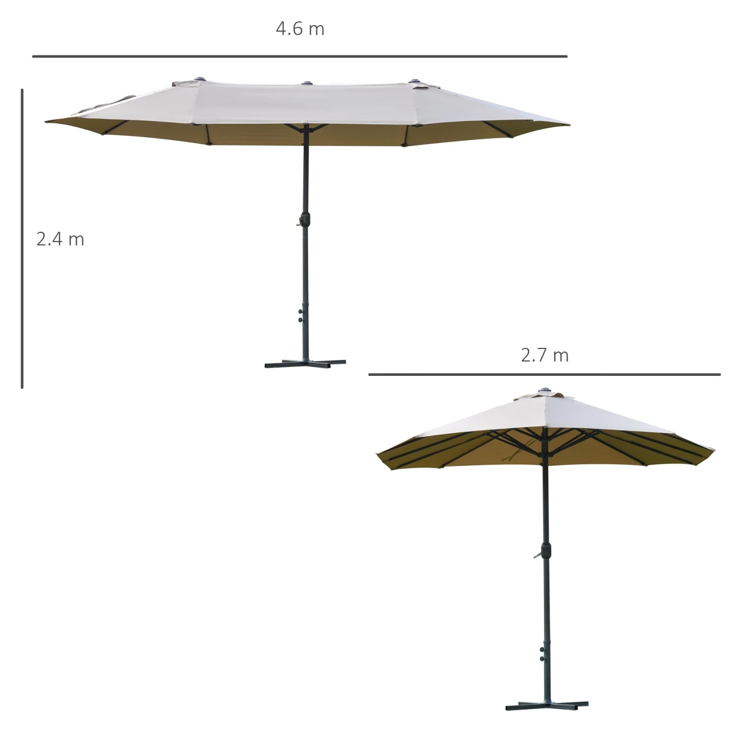 Outsunny Double Sided Umbrella Parasol With Cross Base 4.6 M - Khaki 3 Outsunny Double Sided Umbrella Parasol With Cross Base 4.6 M - Khaki - Image 3