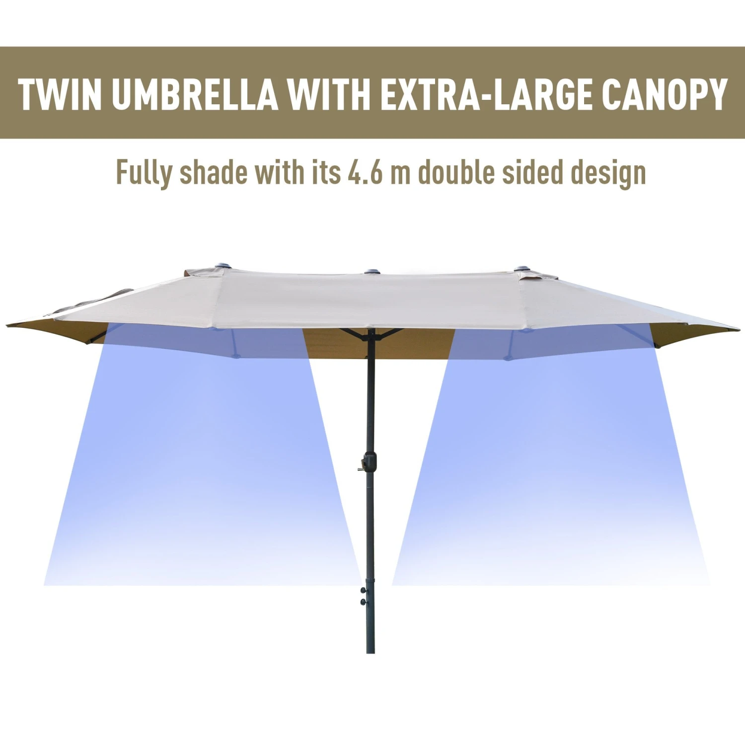 Outsunny Double Sided Umbrella Parasol With Cross Base 4.6 M - Khaki 4 Outsunny Double Sided Umbrella Parasol With Cross Base 4.6 M - Khaki - Image 4