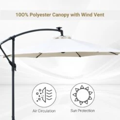 Outdoor Umbrella Parasol With LED Solar Lights - Cream -Home Furnishing Serie Shop 1624026163 99325700