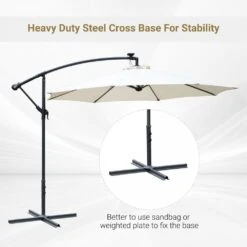 Outdoor Umbrella Parasol With LED Solar Lights - Cream -Home Furnishing Serie Shop 1624026167 40593500
